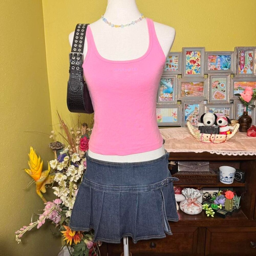 Ralph Lauren Bubblegum Pink Tank Top Blue Ralph Logo Women’s Sleeveless
